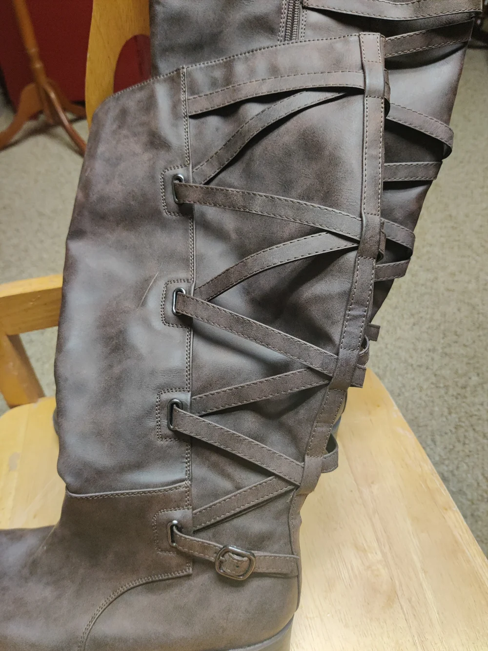 Journee Collection Brown Mid-Calf Buckle  Braided Boots Size 8.5